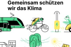 Flyer zur Klimaschutz (Illustrationen zum Verkehr, Natur und Solarenergie)